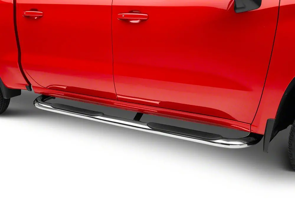 Barricade 4-Inch Oval Bent End Side Step Bars; Stainless Steel (19-25 Silverado 1500 Crew Cab) 2