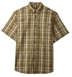 S/S Yarn Dyed Relaxed Fit Flex Plaid Shirt, Dark Olive 1