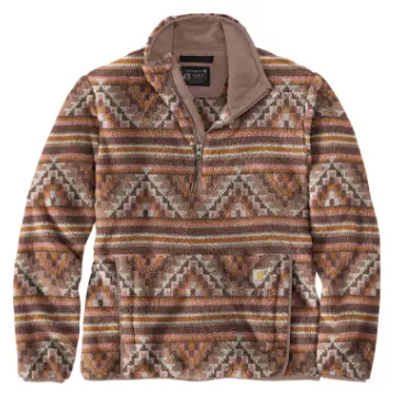 Women's Loosefit Fleece Pullover- B Yellowtail Mountain Print Dark Sepia 1