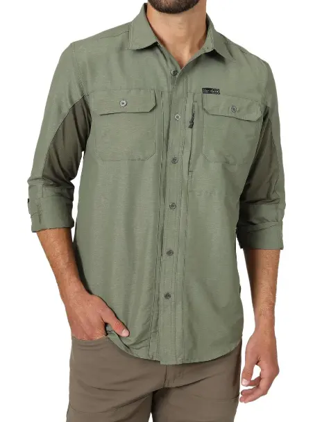Atg -X- Wrangler® Mixed Material Shirt - Dusty Olive 1