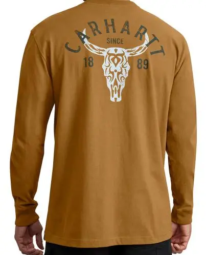 Loose Fit Hw L/S Pocket Longhorn Graphic Tee- C. Brown 1