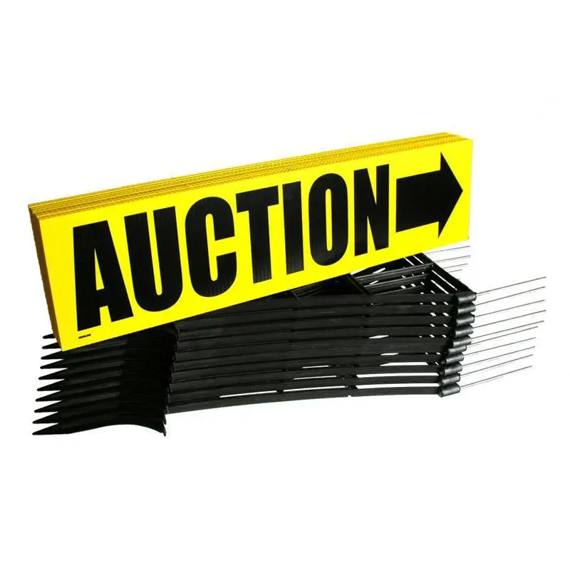 Sign/Stake Package: 10 "Auction" Coroplast Signs / 10 Step-In Stakes 1