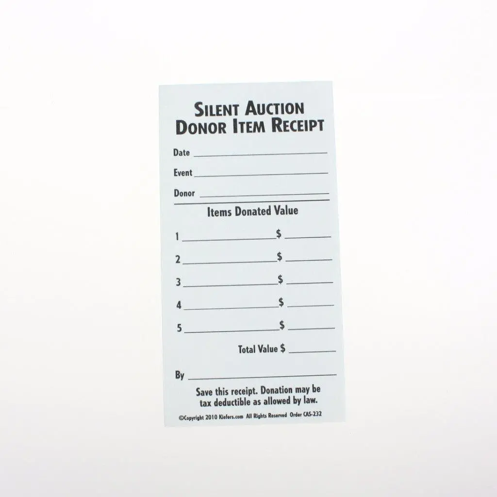 Silent Auction Donor Item Receipt (100/Pack) 2-Part 1