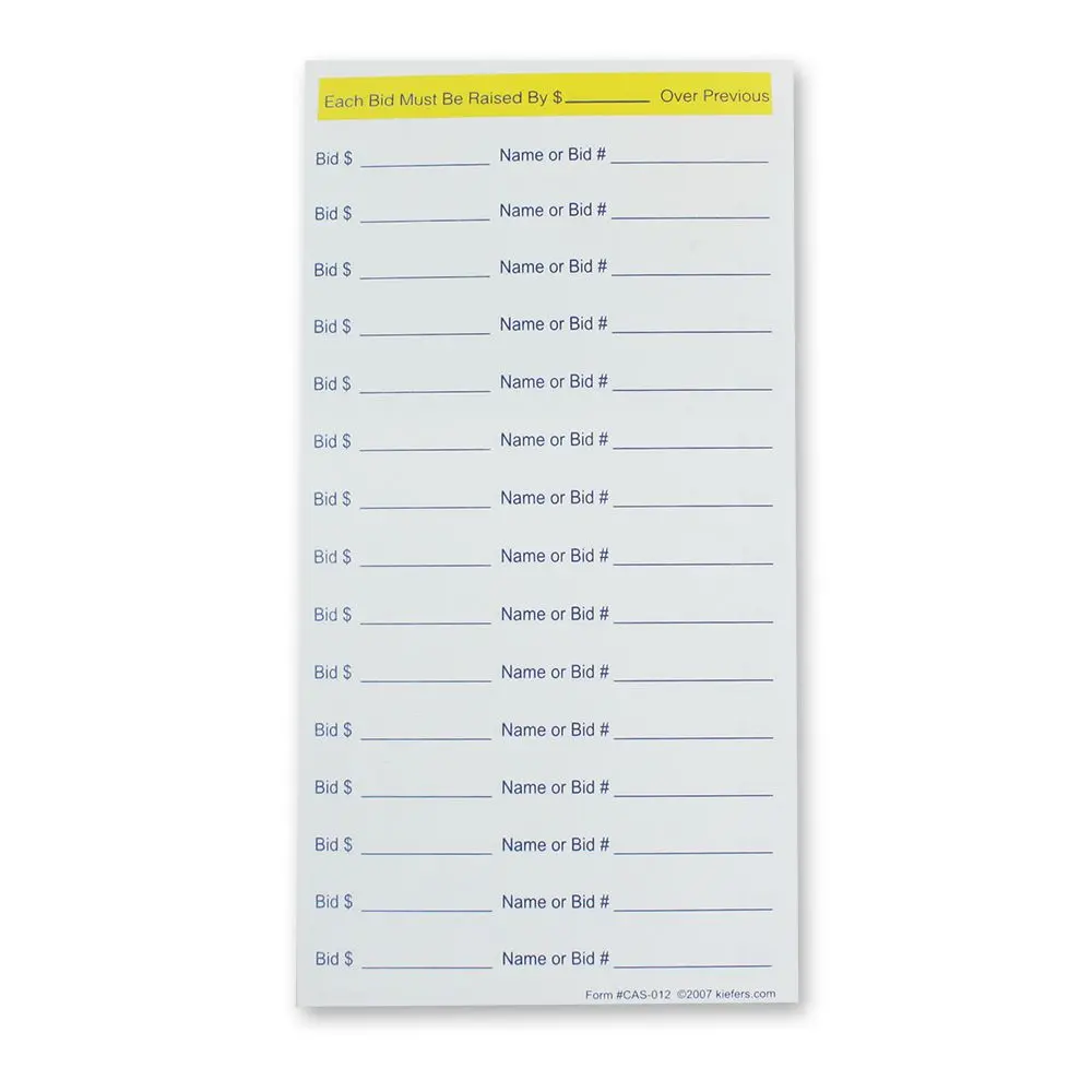Silent Auction Item Bidding Slip 4-1/4" X 8-1/2" 2