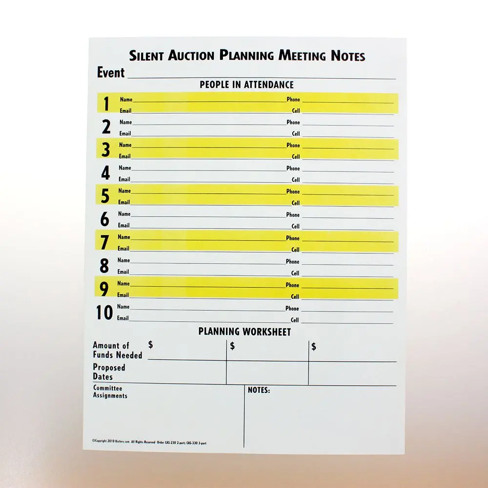 Silent Auction Meeting Notes (10/Pack) 2 Or 3-Part 1