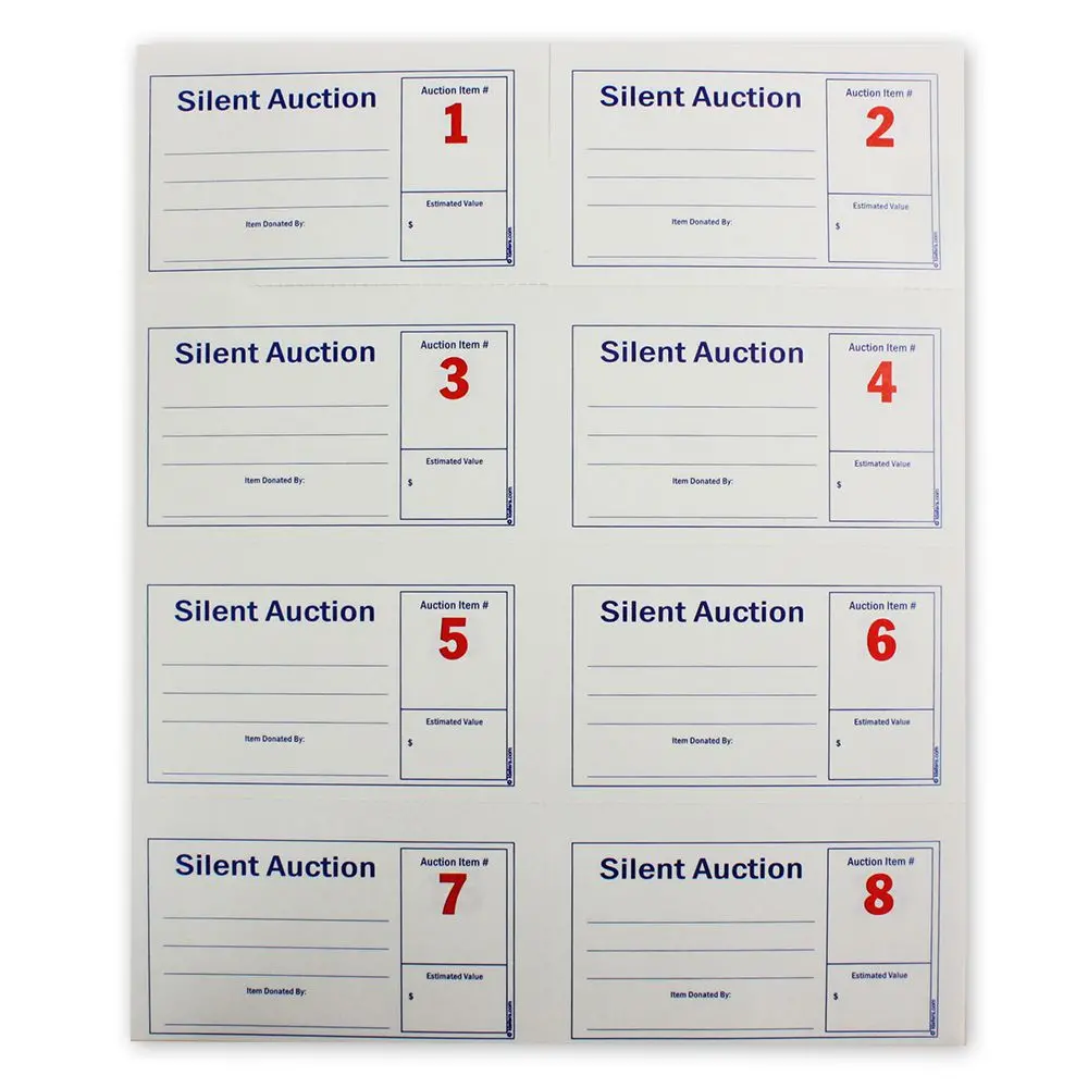 Silent Auction Numbered Display Cards (250/Pack) 2