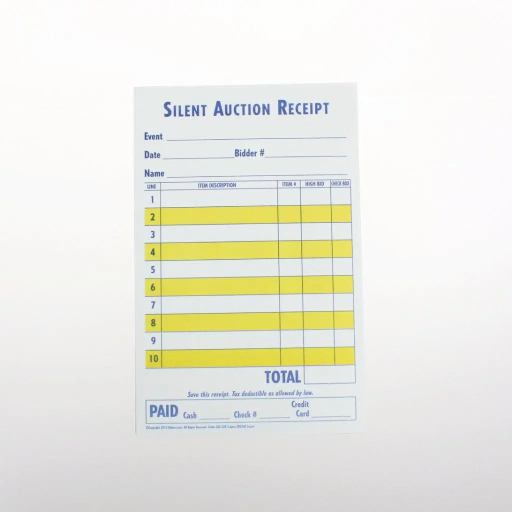 Silent Auction Receipt, 2 Or 3-Part 1