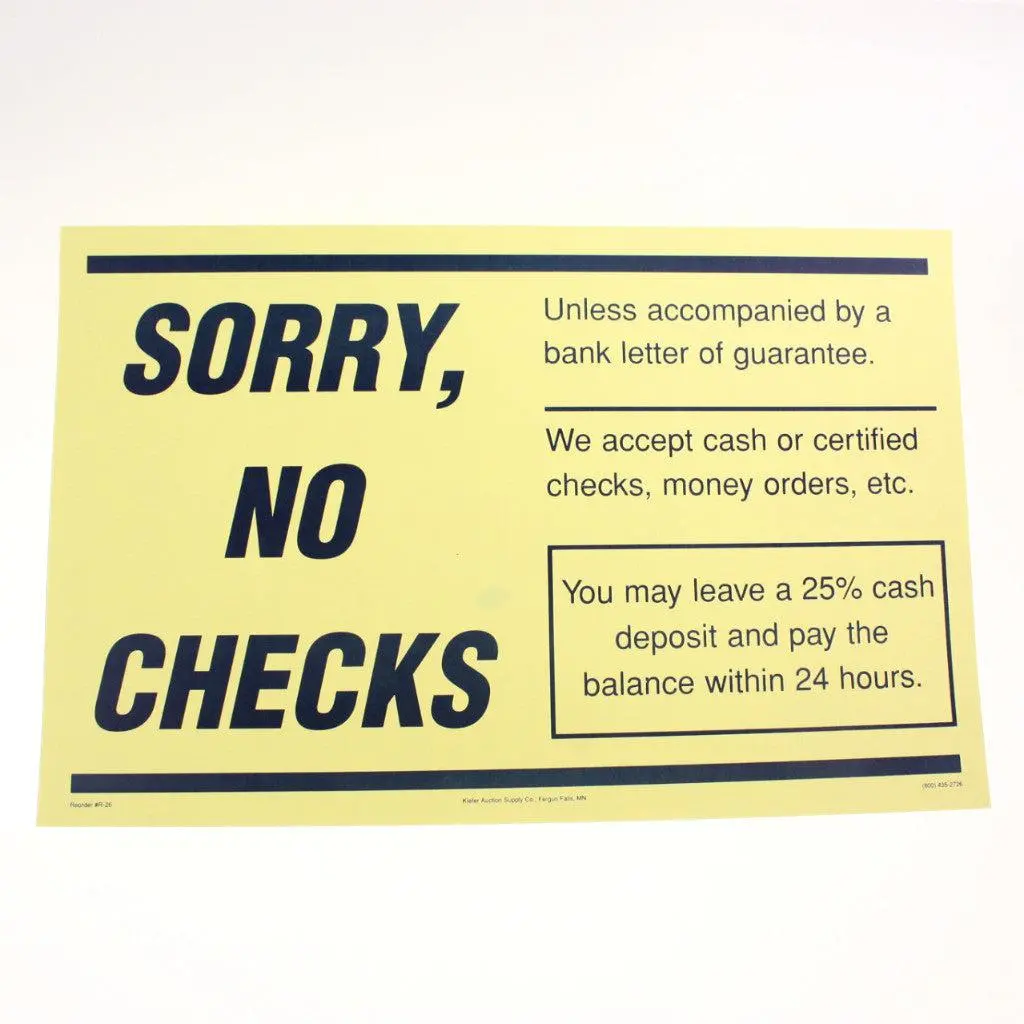 "Sorry, No Checks" - 11" X 17" Laminated Sign 1