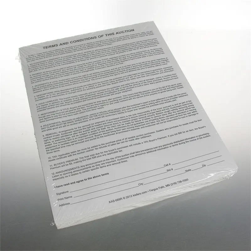 Terms And Conditions Sheet (100/Pack) 1