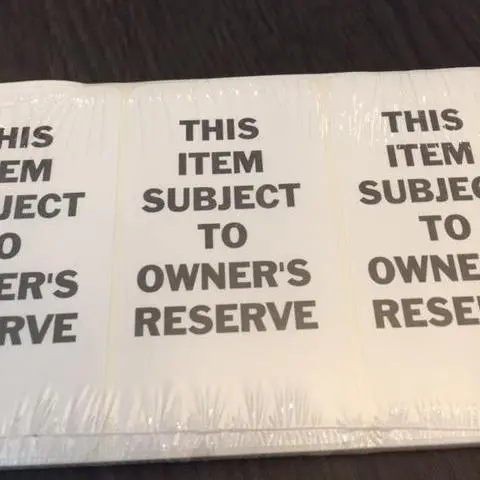 This Item Subject To Owner's Reserve Sticker (250/Pack) 1