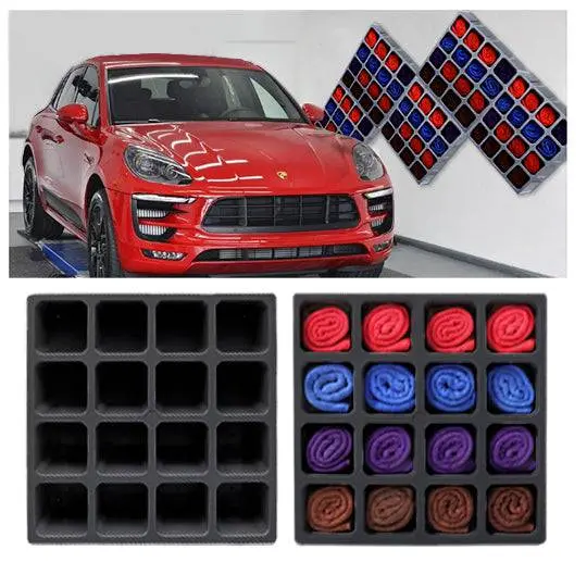 Detailing Storage Box - 16 Grid Towel Storage Rack Bin (Black) 1