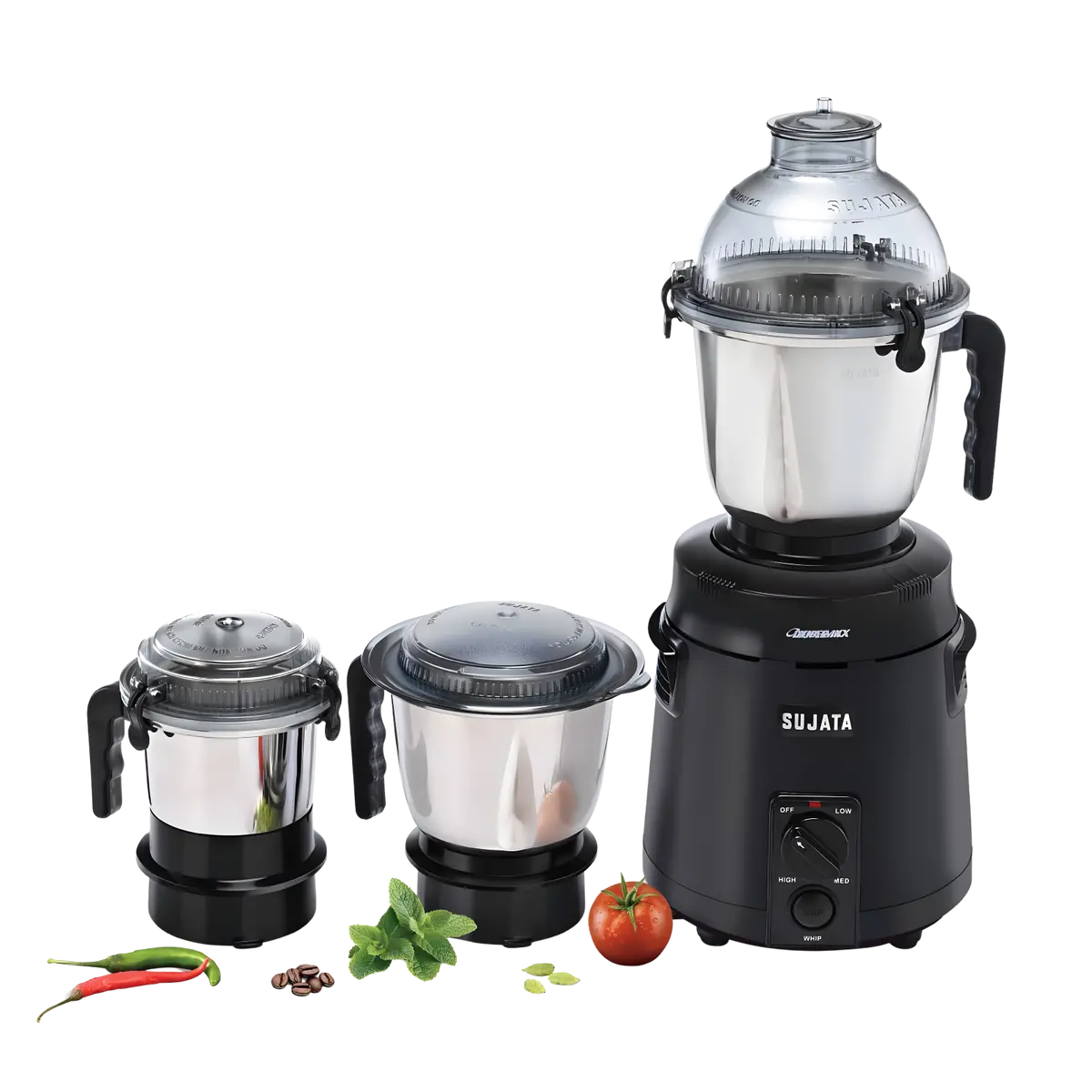 Sujata Dynamix Black 900W Mixer Grinder - 3 Stainless Steel Jars | Heavy Duty For Indian Kitchen 1