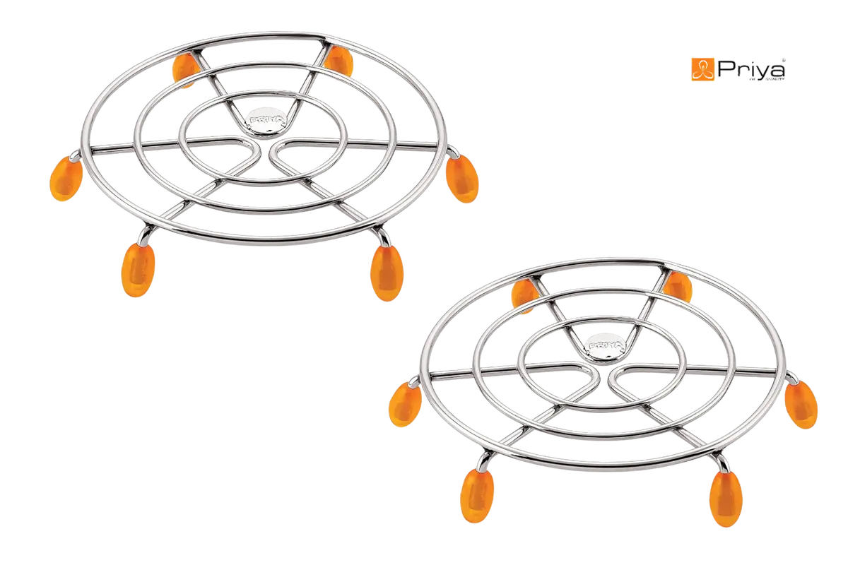 Priya Heavy Stainless Steel Premium Mirror Polish Hot Pot Stand | Strong & Durable | Set Of 2 1