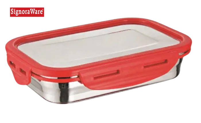 Signoraware Lock N Store Stainless Steel Leakproof, Airtight Container With Steel Lid (Plastic Border) | 2/4 Sides Lock | Square | Rectangular 2