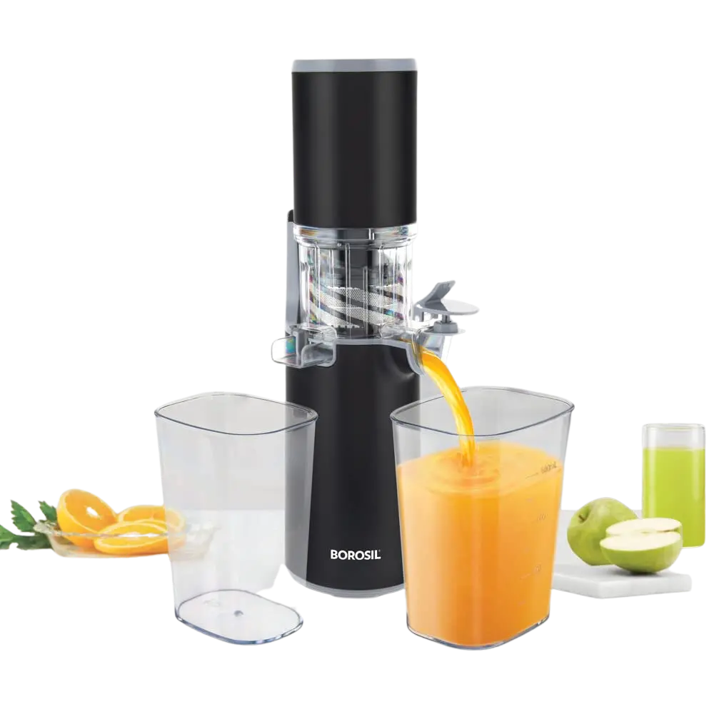 Borosil Easy Juice Cold Press Slow Juicer, Portable Slow Juicer, Compact Design | For Healthy Juices Of Fresh Fruits & Vegetables, 130 Watt 1