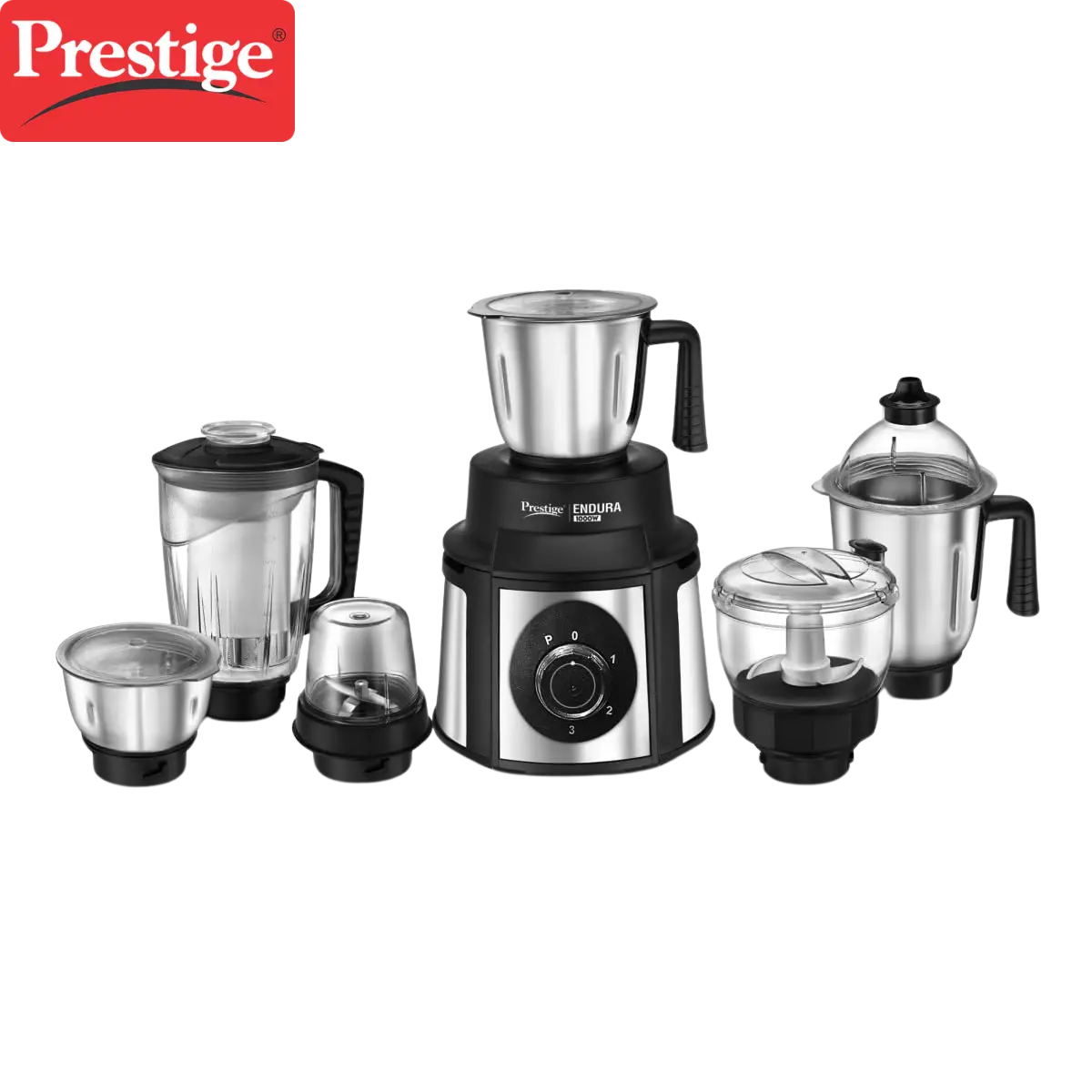 Prestige Endura 1000 W Mixer Grinder, 6 Jars | Kneads Atta | Chops Vegetables | Grinds | Makes Juices 1