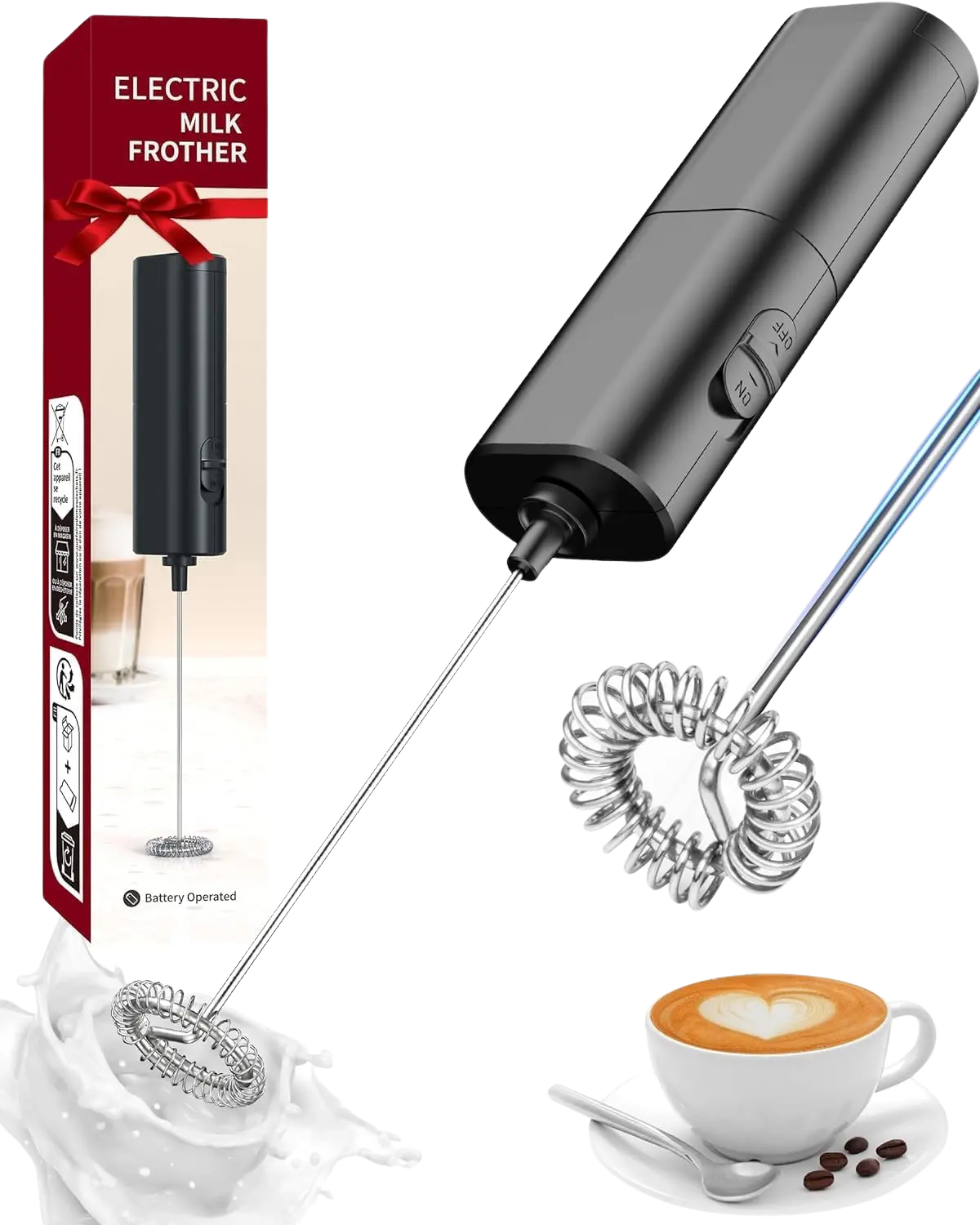 Hand Blender Coffee Beater - Battery Operated Handheld Milk Wand Mixer, Milk Frother 1