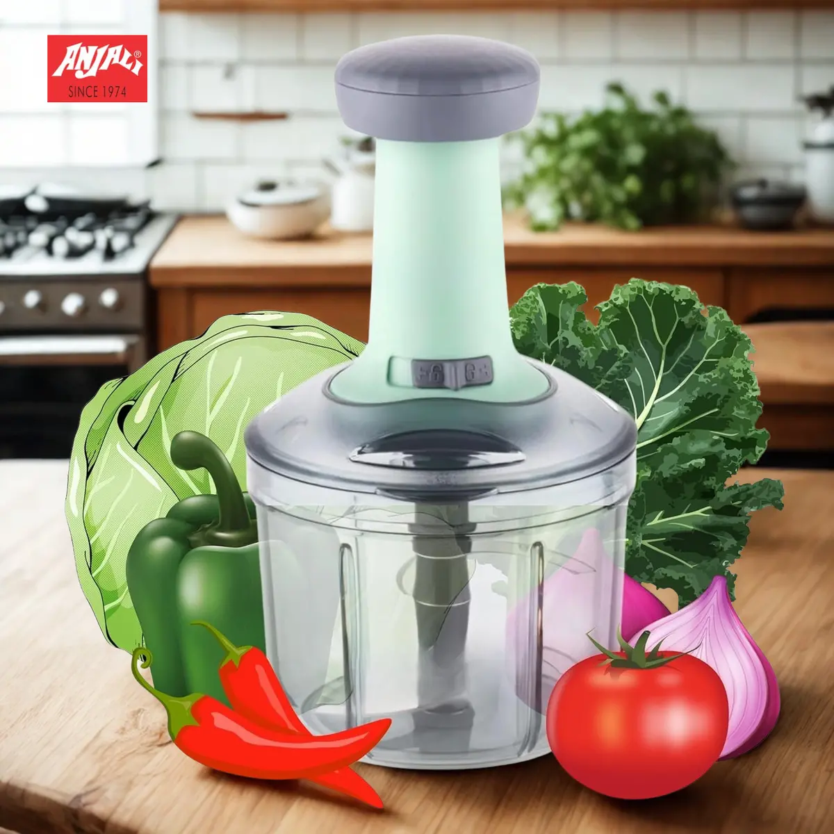 Anjali Push & Chop Deluxe Round | Vegetable Chopper | Manual 1