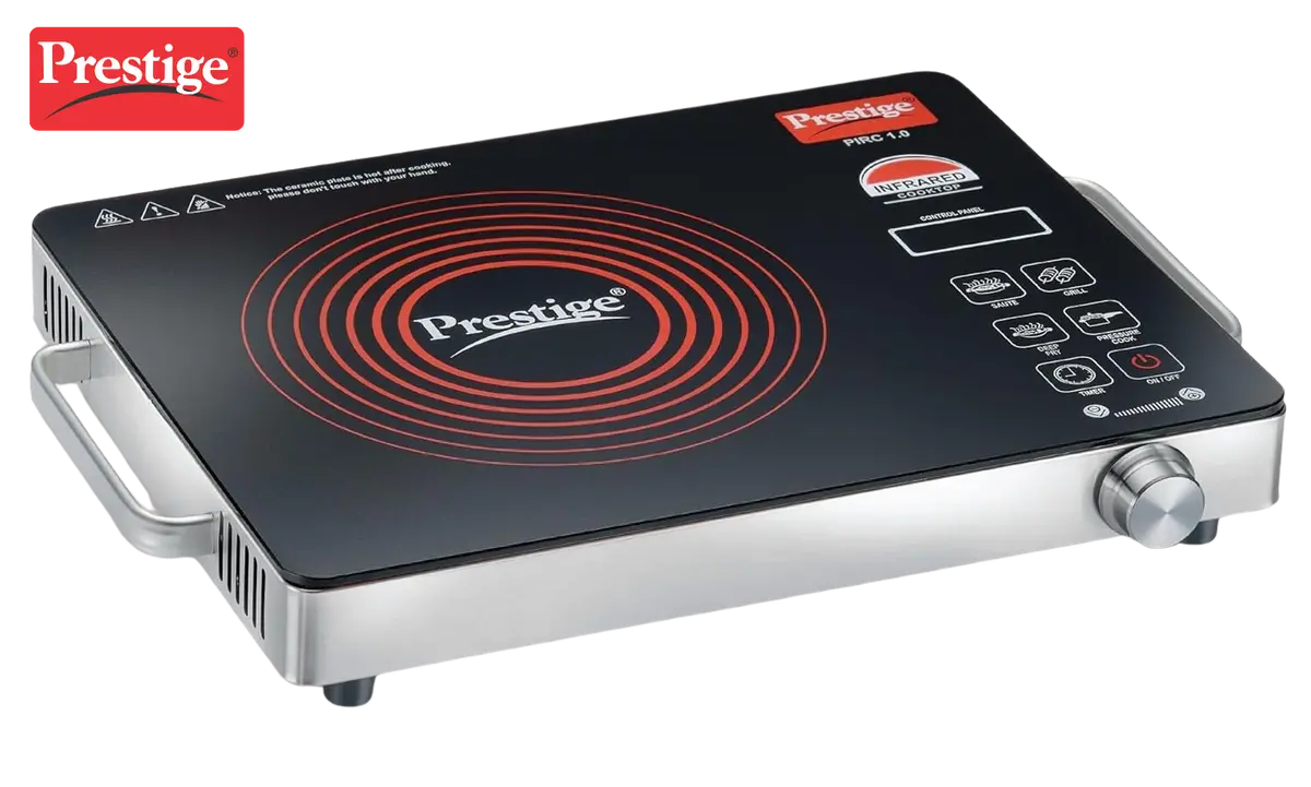 Prestige Infrared Cooktop Pirc 1.0 | 2200-Watt Heating Element, Stainless Steel & Ceramic | Adjustable Temperature Control | Cool Touch Handle | Induction Cooktop Style | 1-Year Warranty 1