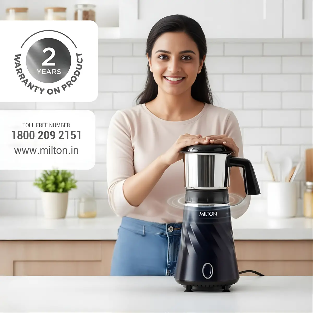 Milton Miniq 1 Jar Mini Mixer Grinder | Over Load Protector, Htlv 350W Motor, Anti Skid Feet, Masala Grinder, Chutney Blender, Black/Blue 1