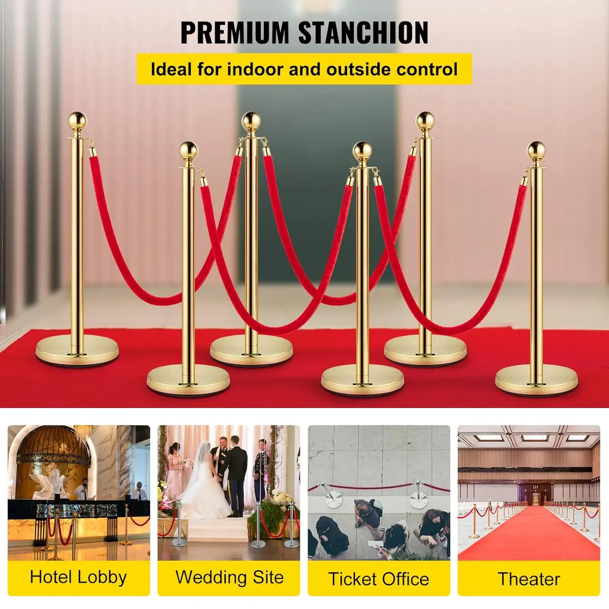Gold Velvet Rope Stanchion Queue Barrier 2