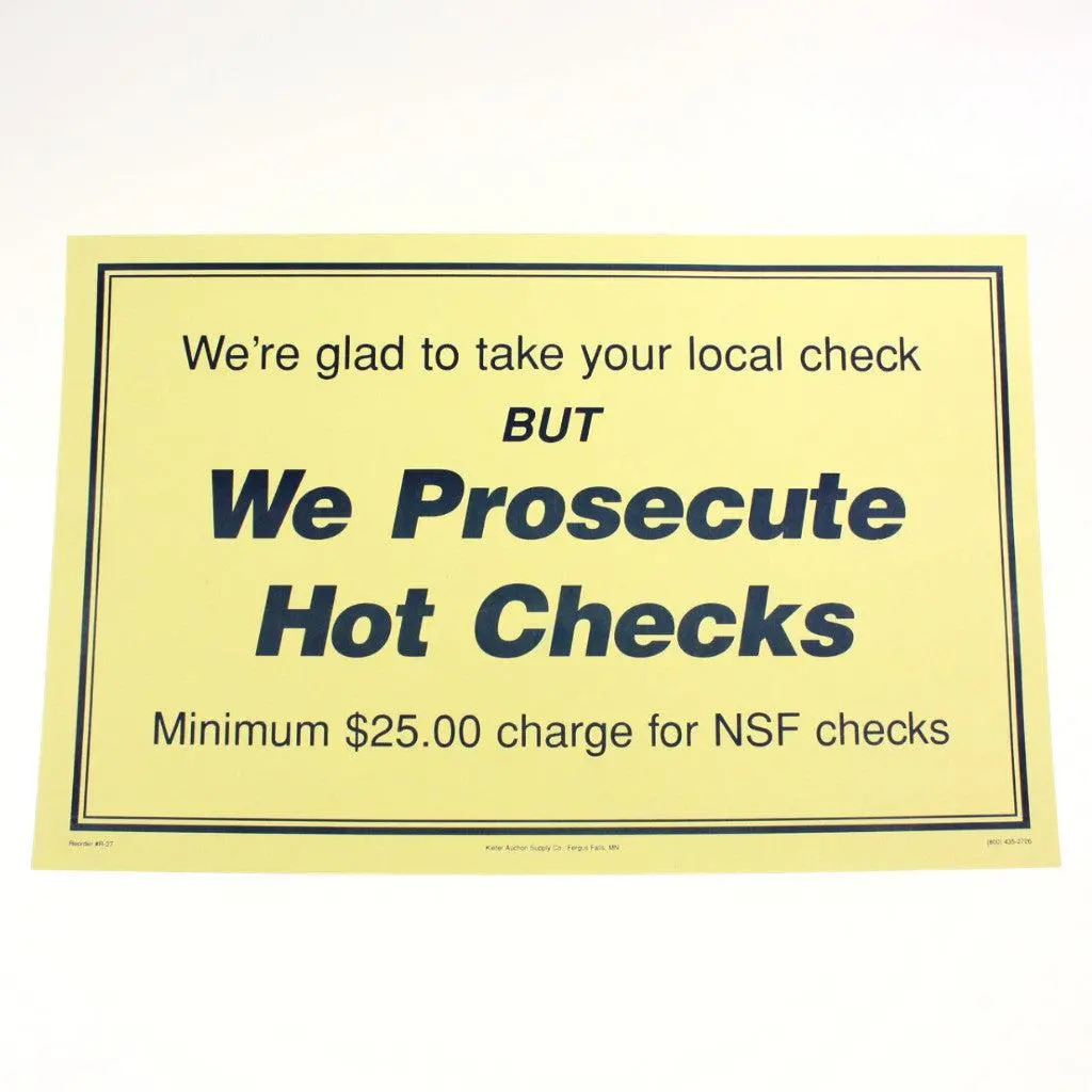 We Prosecute Hot Checks 11 X 17 Laminated Sign 1
