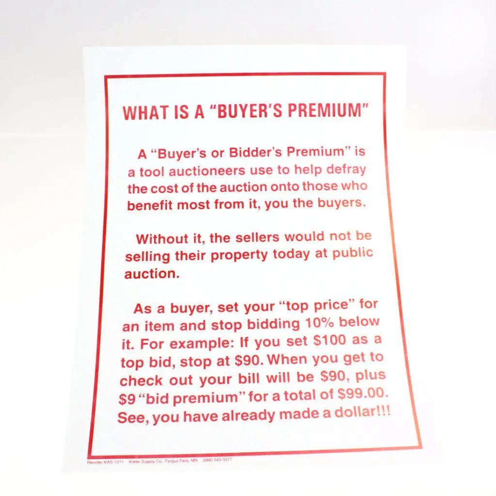 What Is A Buyer's Premium? 12X18 Laminated Sign 1
