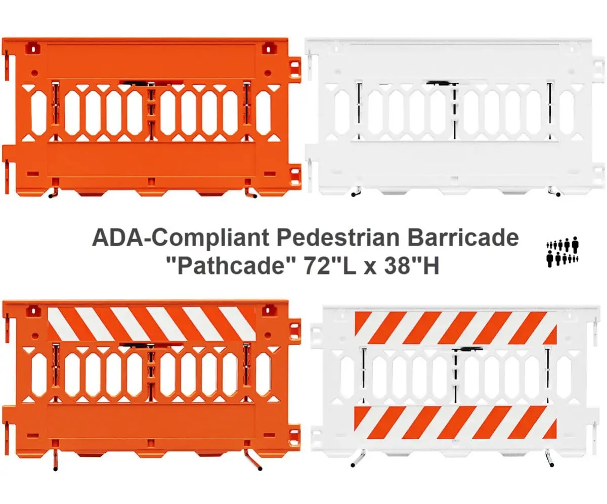Ada-Compliant Pedestrian Barricade "Pathcade" By Plasticade 72"L X 38"H 1