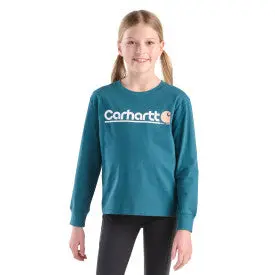 Youth Girls Long-Sleeve Core Logo T-Shirt - Atlantic Deep 1