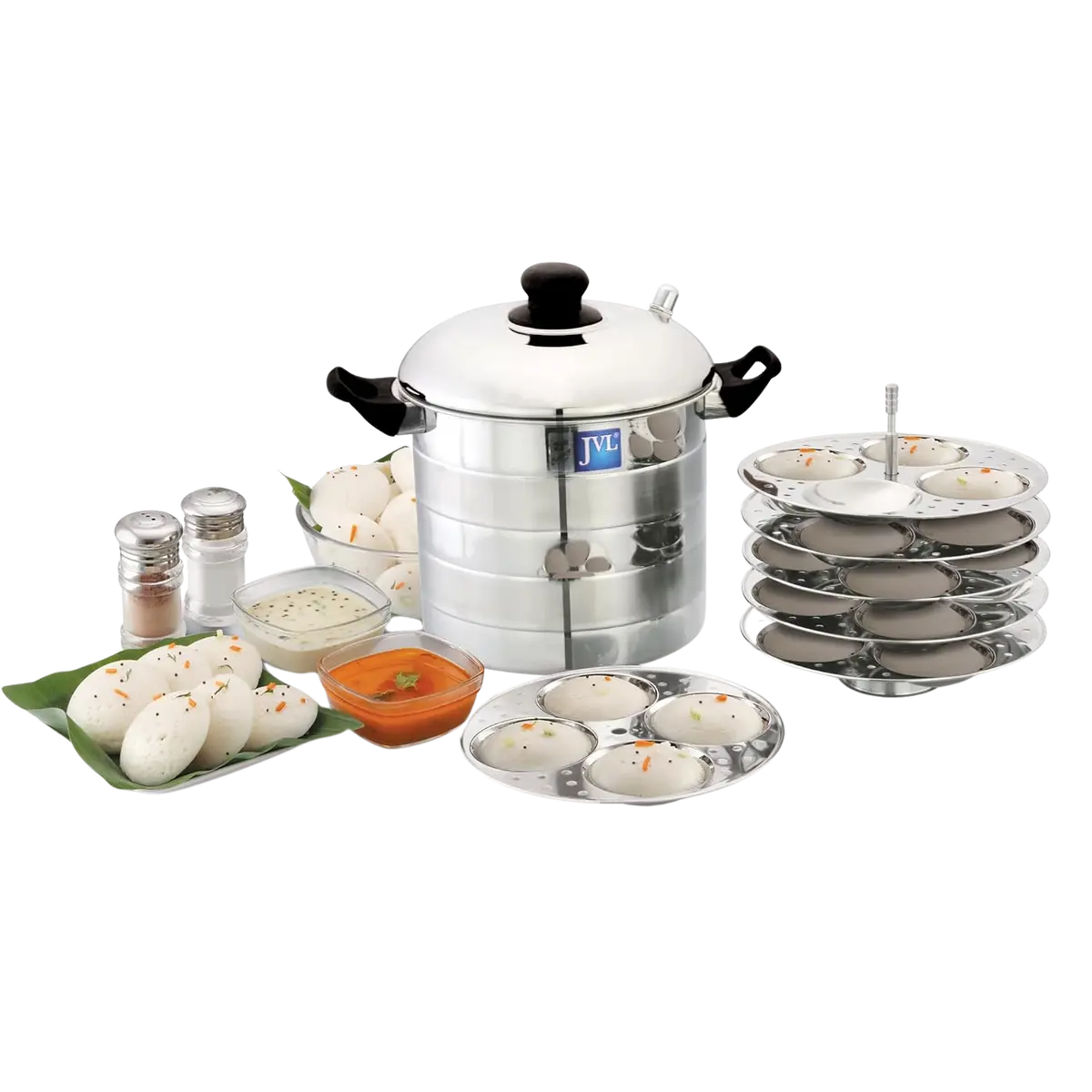 Jvl Pim-6P Premium Stainless Steel Round Shape Prime Idly Maker 6 Plates 1