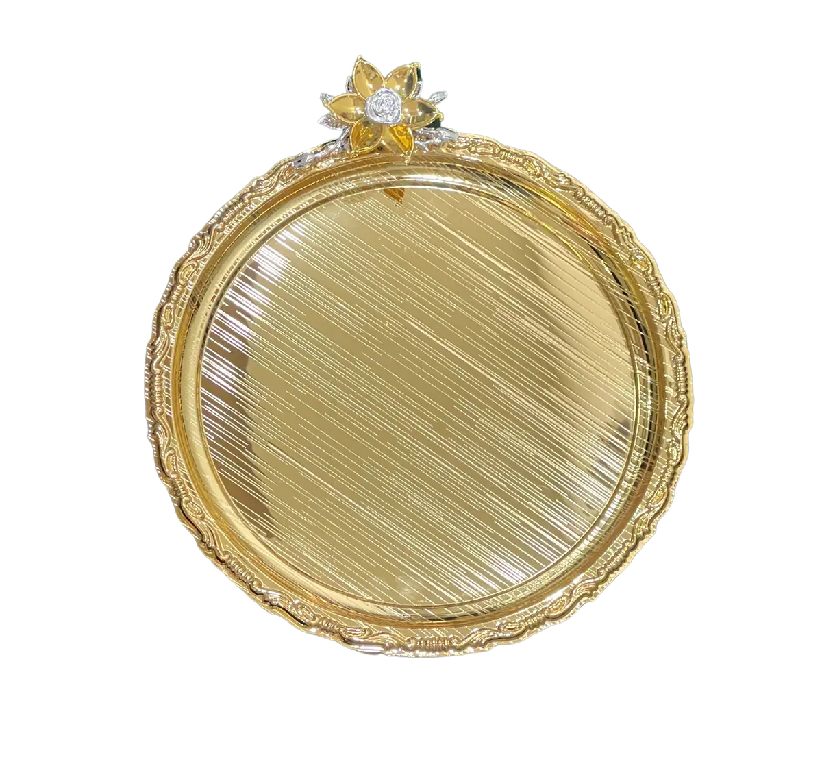 Hiluxe Gold Plated Designer Premium Platter, Tray, Round | Ideal For Serving, Gifting, Decoration | Gift Box 1