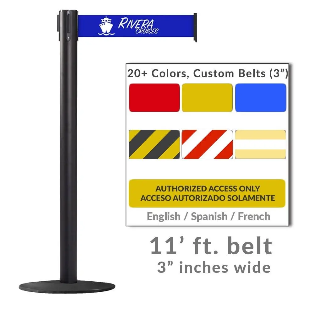Belt Stanchion For Harsh Outdoor & Marine Environments, 3" Extra Wide Belt, 11 Ft. - Wpro 250 Xtra 1