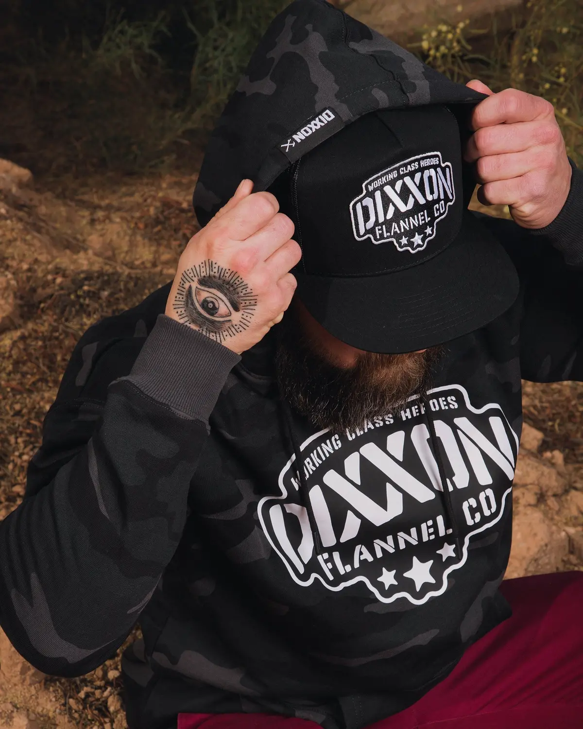 Black & White Stencil Pullover Hoodie - Black Camo 3