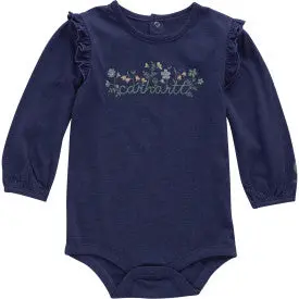 Infant Girls Long-Sleeve Floral Script Bodysuit - Navy Blue Heather 1
