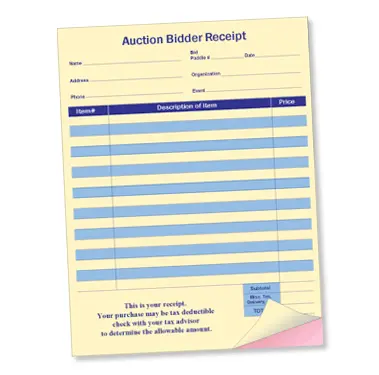 Auction Bidder Receipt - (100/Pack) 2-Part 2