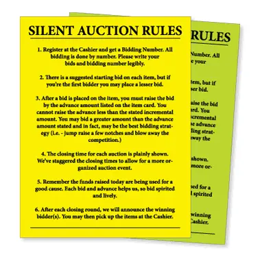 Silent Auction Rule Sheet (20/Pack) 1