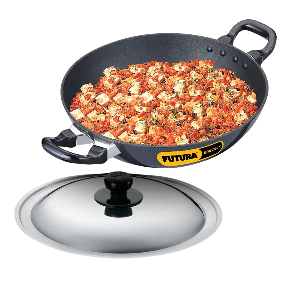 Hawkins Futura Round Bottom Nonstick Kadhai, Deep Fry Pan, 2.5 Ltr With Ss Lid (Black) Code:Nk25s 1