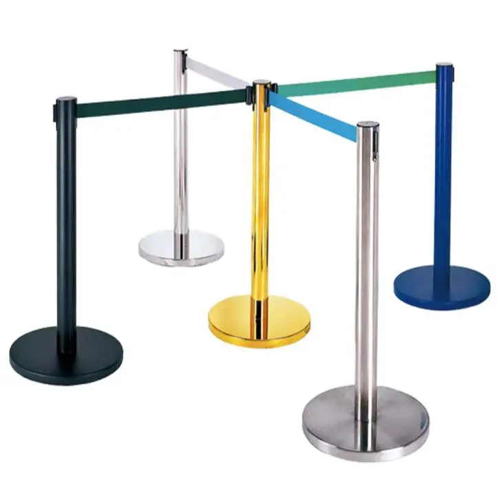 Crowd Control Stainless Steel Retractable Belt Queue Barrier,Stanchion-Flat Base 1