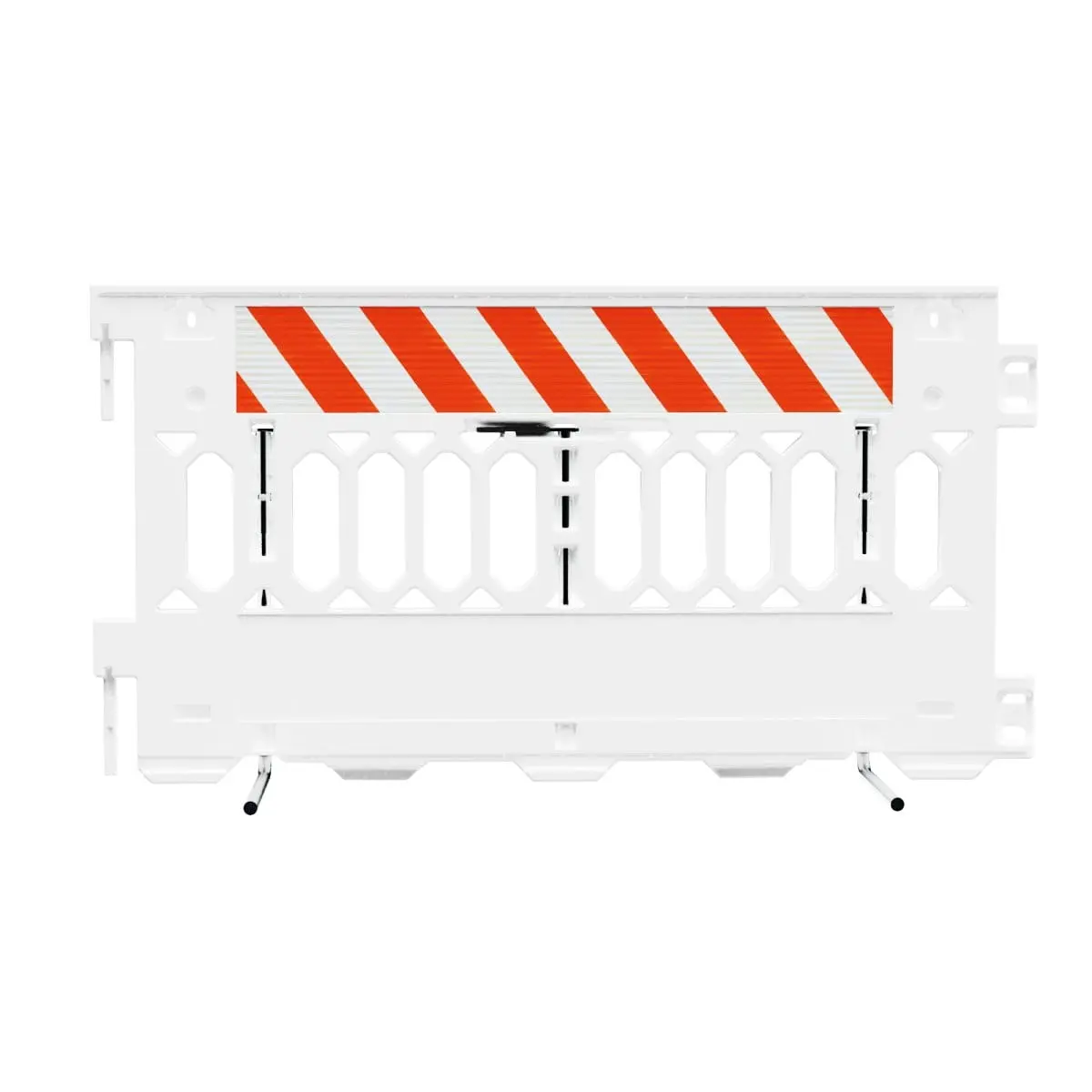 Customizable Plastic Barrier Pathcade, 2008-W-Hiplr-T, White. One Section Of High Intensity Prismatic Grade Striped Sheeting On Both Sides Of The Barricade, Left/Right Top Only Both Sides 1