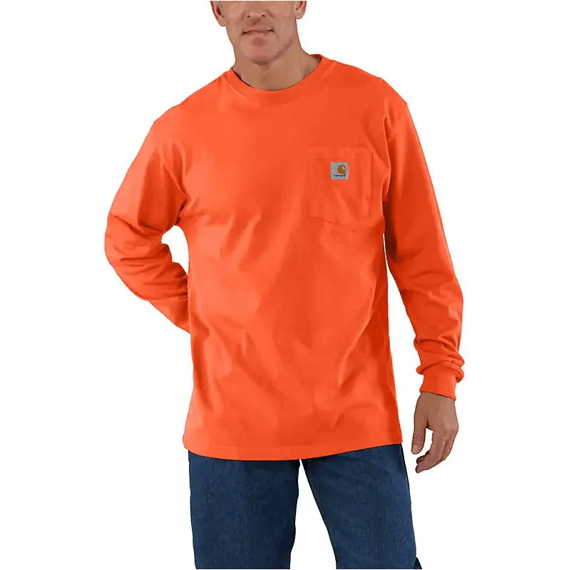 K126 - Loose Fit Heavyweight Long-Sleeve Pocket T-Shirt - Brite Orange 1