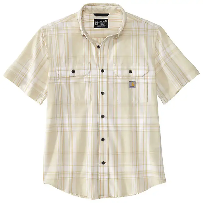 Loose Fit Midweight Short-Sleeved Plaid Shirt - Chalk 1