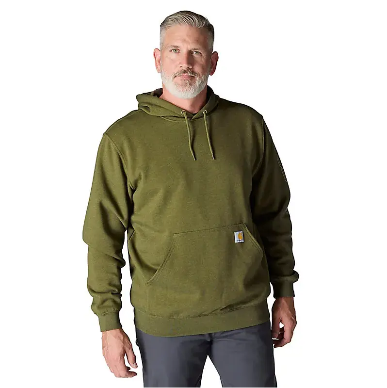 K288 Loose Fit Midweight Logo Sleeve Graphic Hoodie - Dark Bronzed Green Heather 1