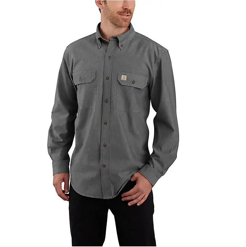 Loose Fit Midweight Chambray Long-Sleeve Shirt - Black Chambray 1