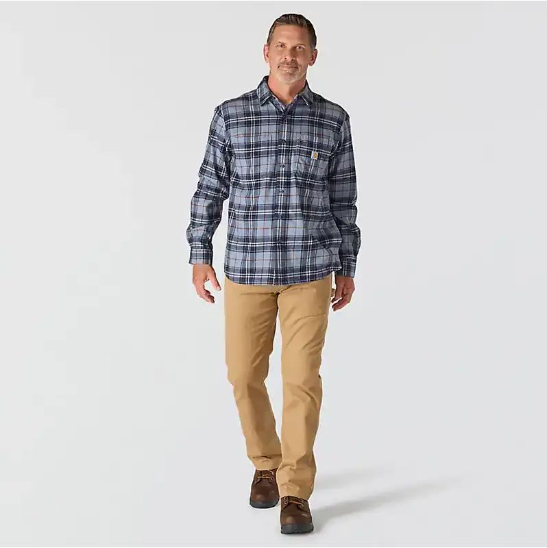 Rugged Flex® Relaxed Fit Midweight Long-Sleeve Plaid Shirt - Light Faded Navy 4