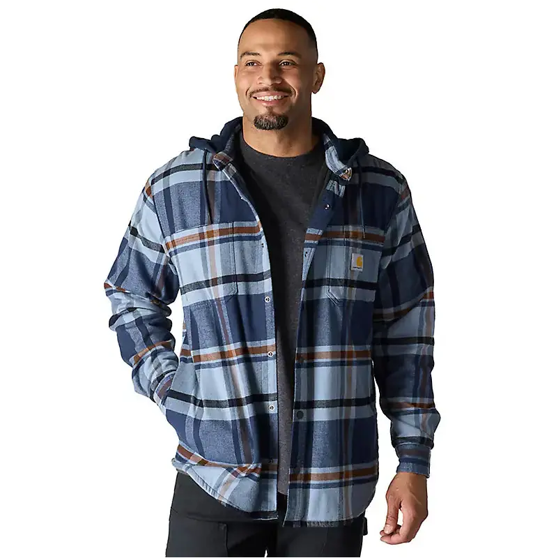 Rugged Flex Relaxed Fit Flannel Fleece Lined Hooded Shirt Jacket - Navy 1