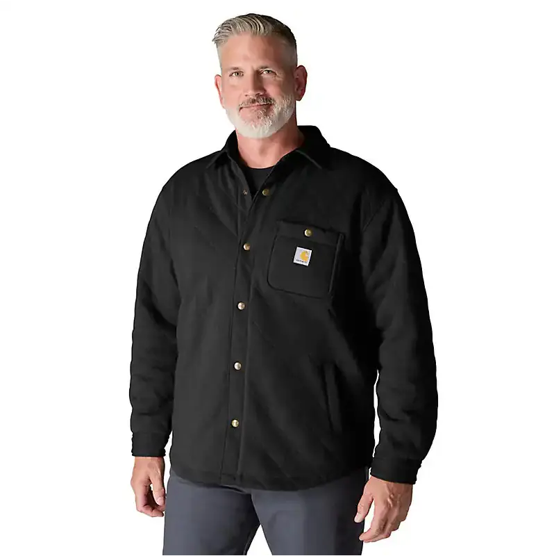 Rain Defender® Loose Fit Heavyweight Quilted Snap Front Shirt Jac - Black 1