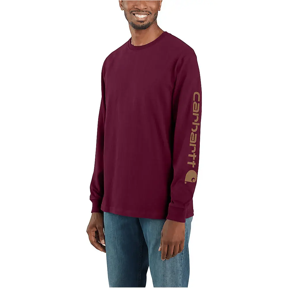 K231 - Loose Fit Heavyweight Long-Sleeve Logo Sleeve Graphic T-Shirt - Port/Carhartt Brown 1