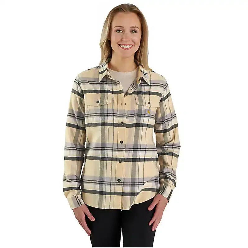 Women's Tencel Fiber Series Relaxed Fit Long-Sleeve Flannel Shirt - Oat Milk 1