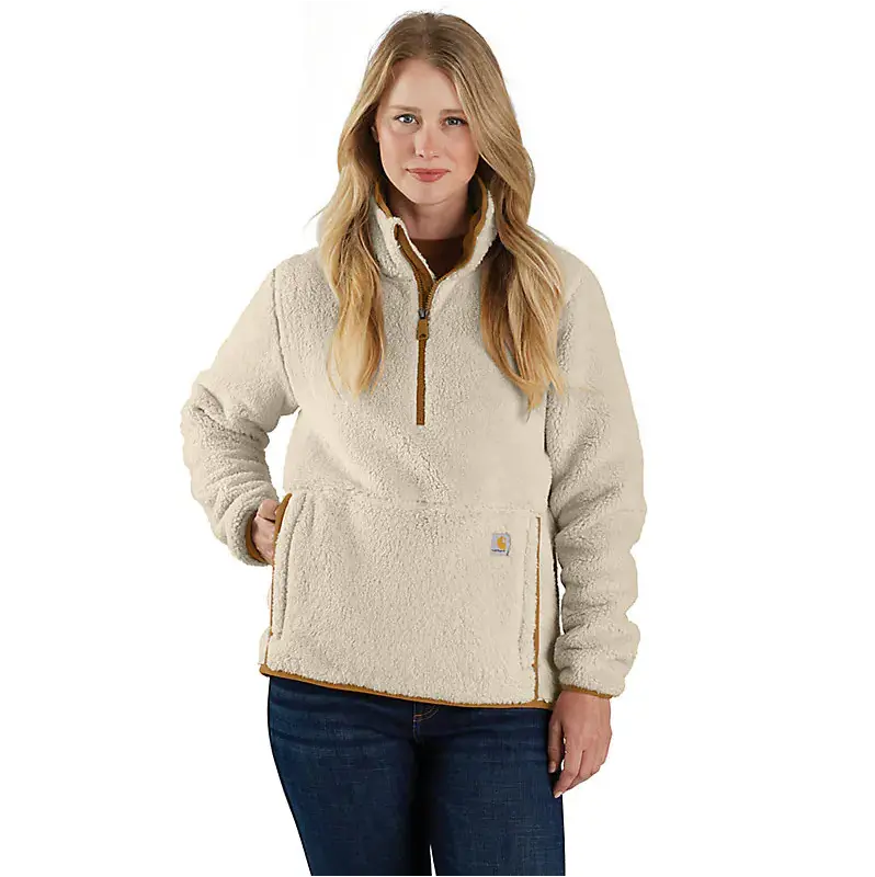 Women's Loose Fit Fleece Pullover - Oat Milk/Carhartt Brown 1