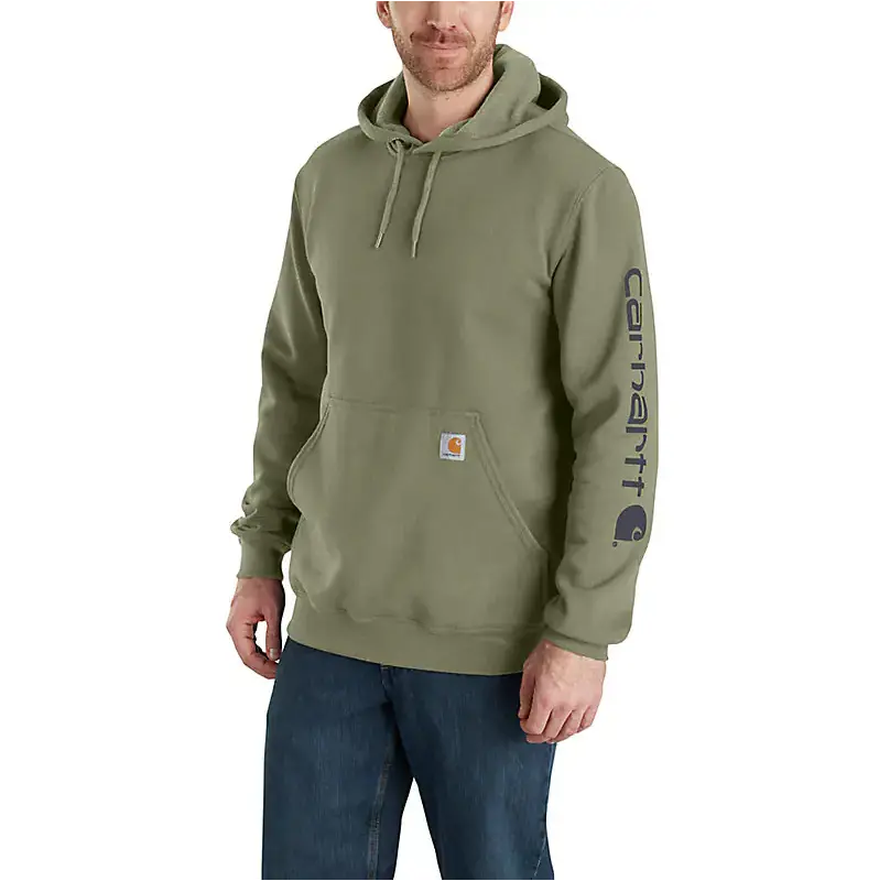 K288 Loose Fit Midweight Logo Sleeve Graphic Hoodie - Dusty Olive/Navy 1